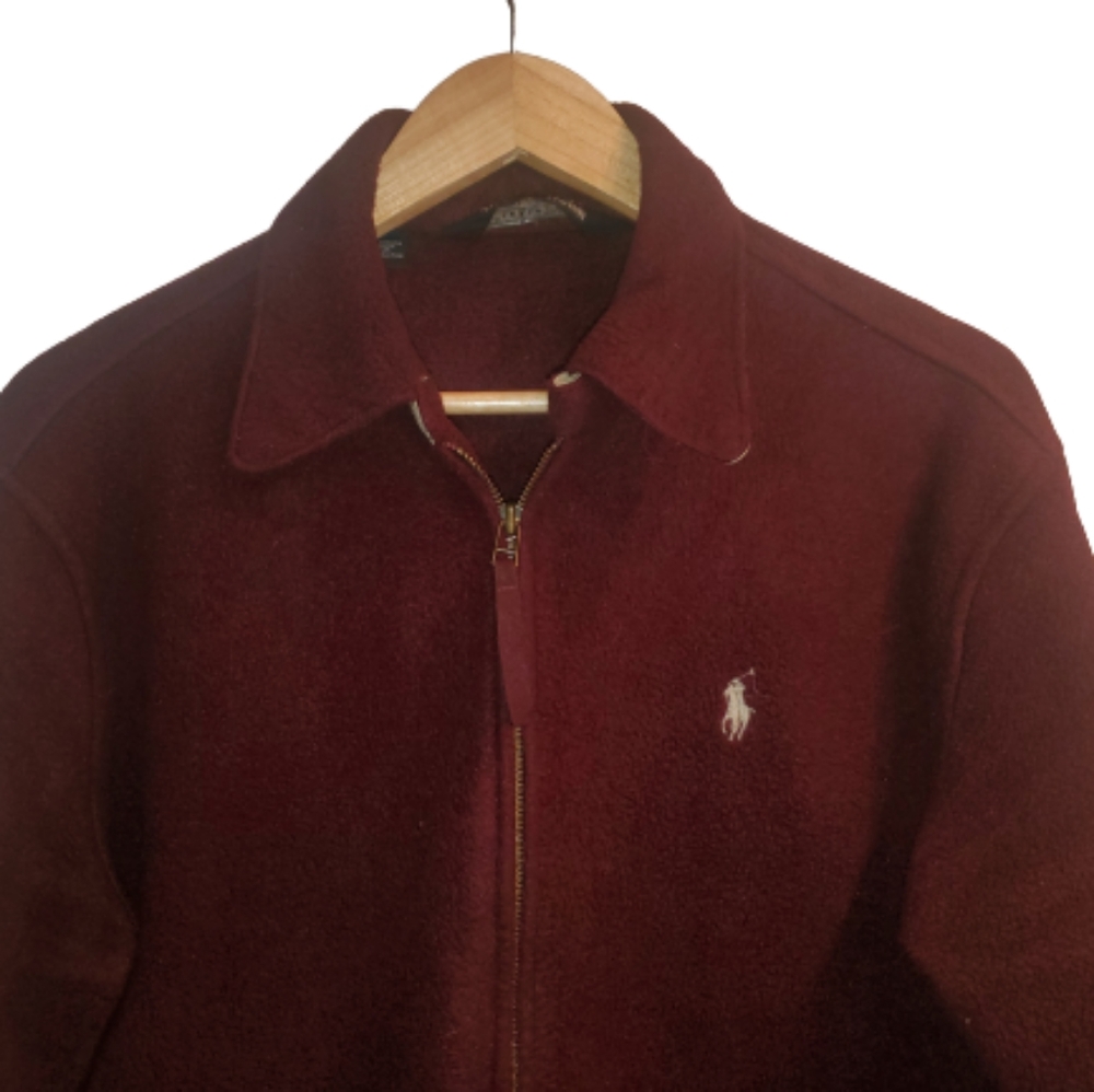 Vintage Polo RL Harrington Fleece Jacket Polartec Technology Burgundy Red - Picture 2 of 10